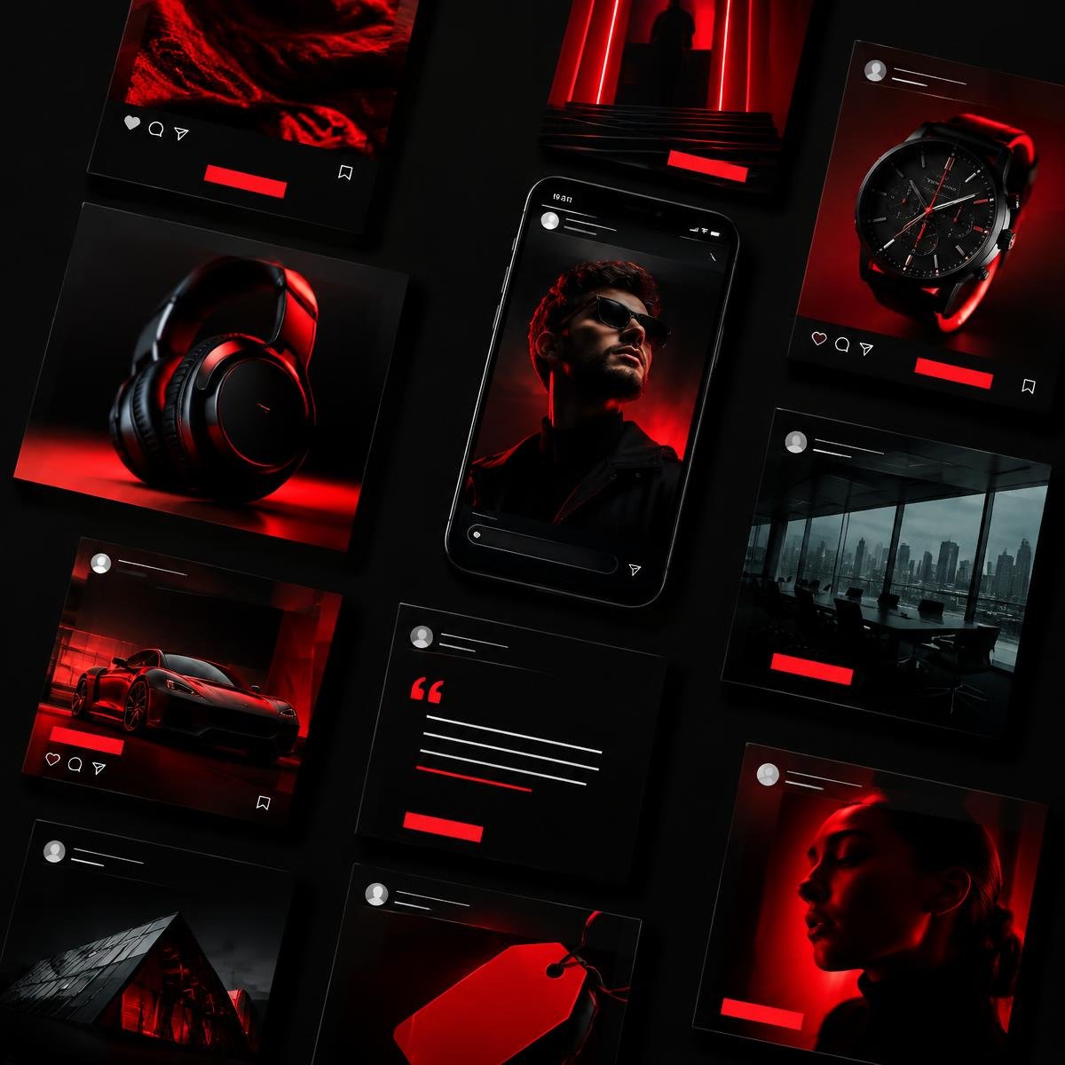 Collage of premium black and red social media templates